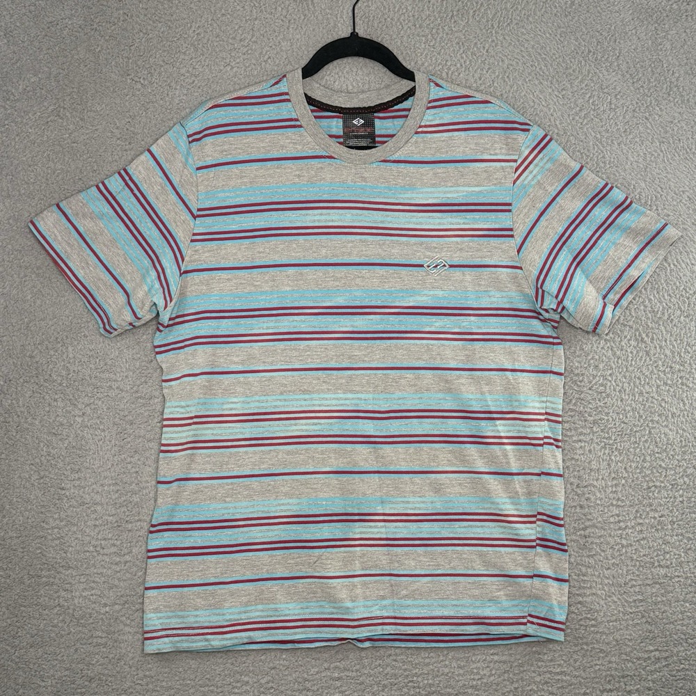 Enyce Tshirt Men's XL Gray Striped Casual Shirt Hiphop Y2K Red Blue